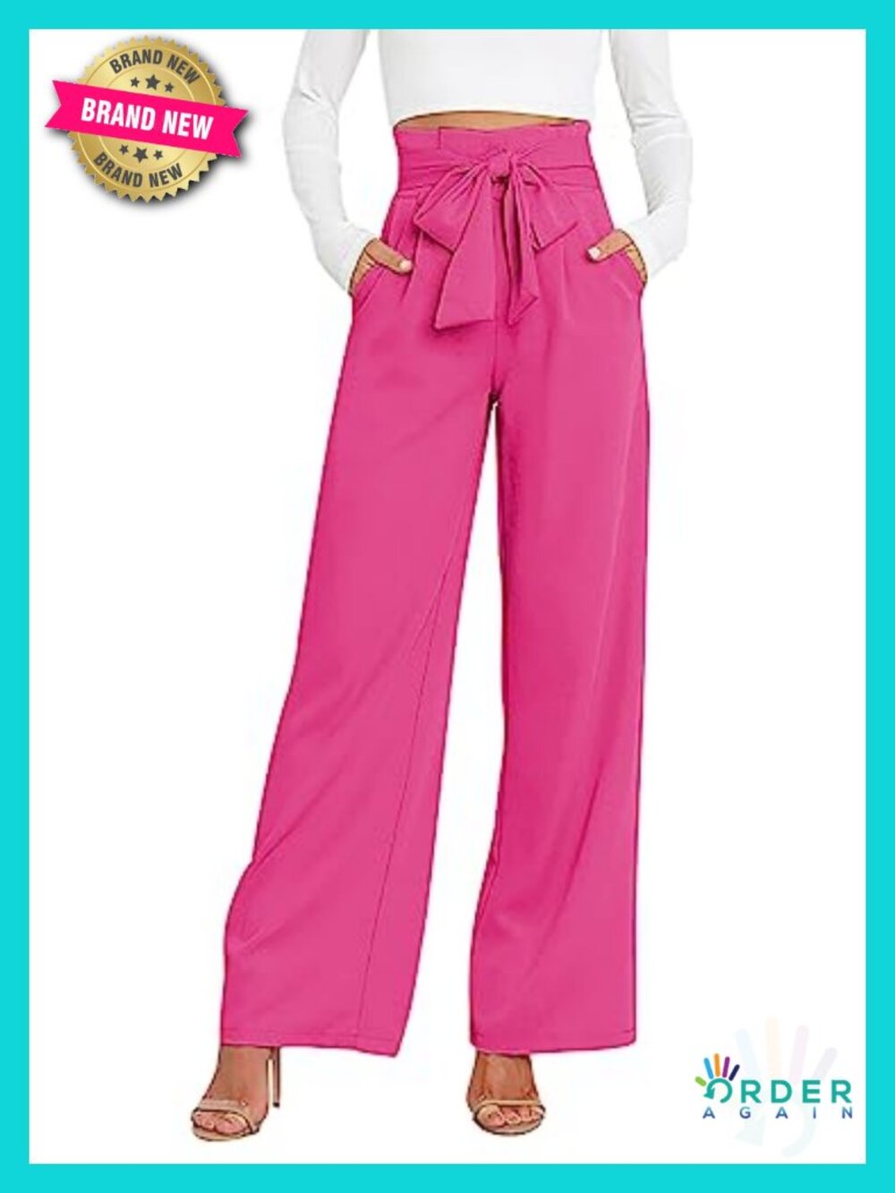 High Waist Wide Leg Pants with Belt Lace Up for Work